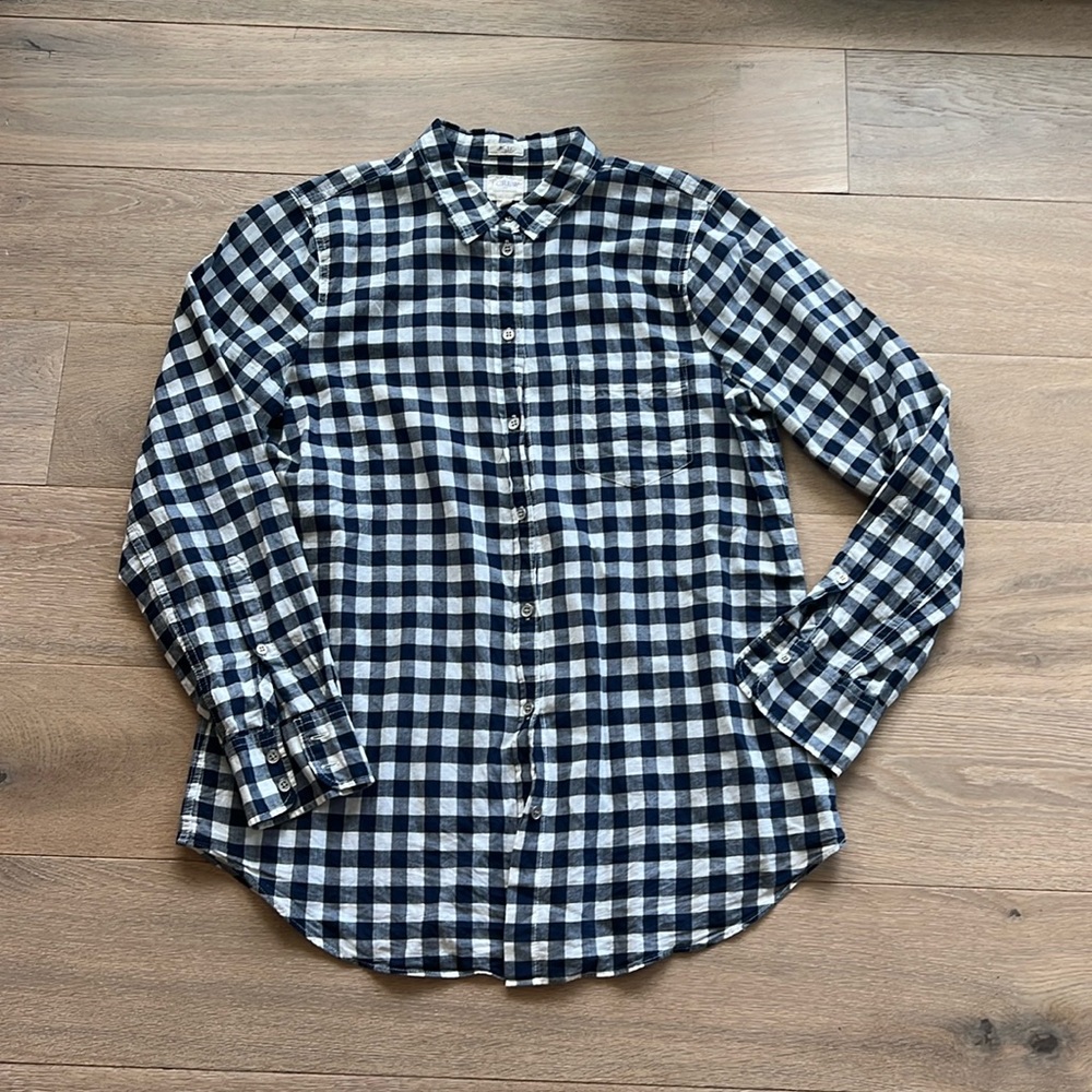 J Crew woman gingham button down shirt size small